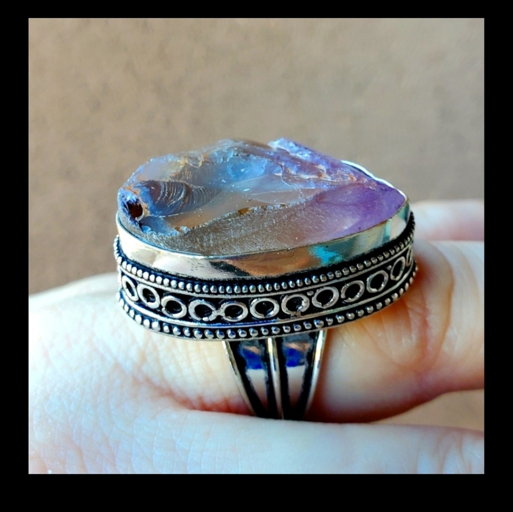 New Unique Rough Ametrine Antique Design 925 Silver Ring.
